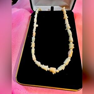 Coral/Sterling angel skin necklace. White pink/orange color natural beads VNTG